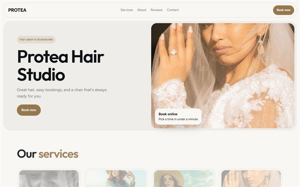 The Soft style generated by the builder for an example business called Protea Hair Studio