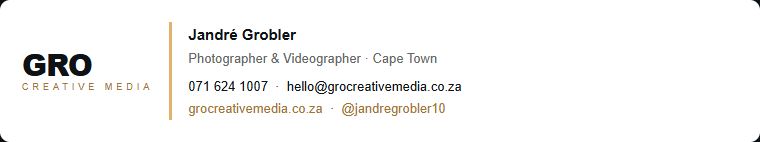 The GRO Creative Media email signature with name, role, phone and email
