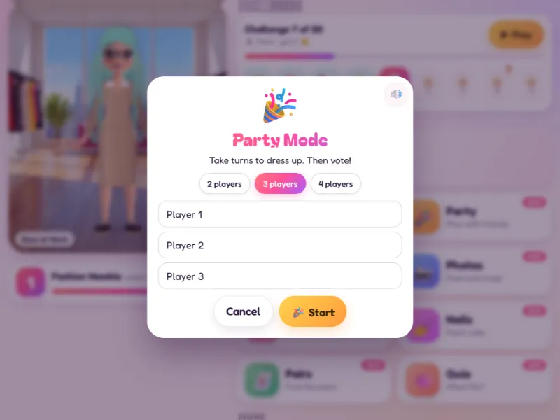 Minx Style Studio party mode setup for three players