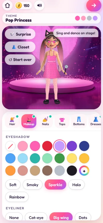 Minx Style Studio makeup screen on a phone