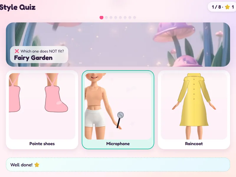 Minx Style Studio style quiz asking which item does not fit a fairy garden theme